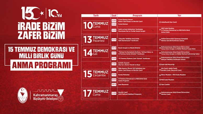 15 TEMMUZ DEMOKRASİ VE MİLLİ BİRLİK GÜNÜ ANMA PROGRAMLARI BAŞLIYOR