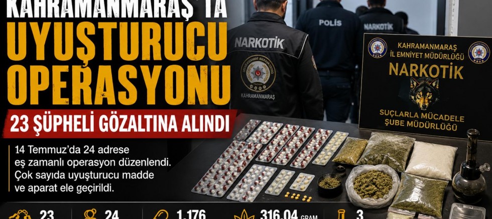KAHRAMANMARAŞ’TA UYUŞTURUCU OPERASYONU: 23 ŞÜPHELİ GÖZALTINDA
