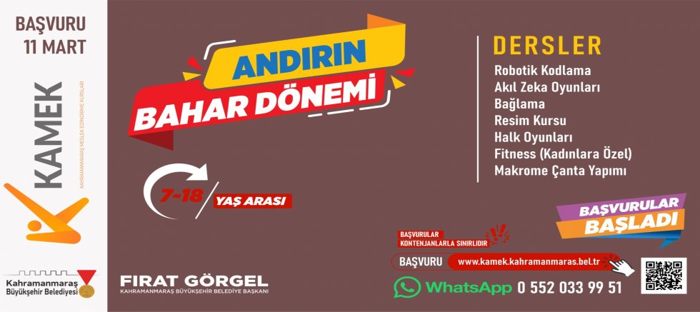 ANDIRIN’DA KAMEK KURSLARINA BAŞVURULAR BAŞLADI; 7 BRANŞTA ÜCRETSİZ EĞİTİM