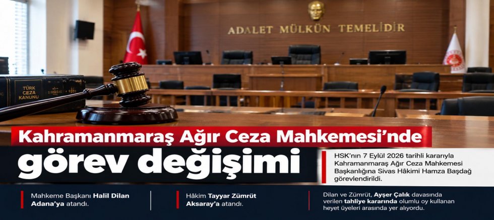 KAHRAMANMARAŞ AĞIR CEZA MAHKEMESİ’NDE GÖREV DEĞİŞİMİ