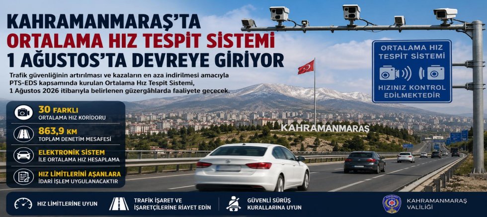 KAHRAMANMARAŞ’TA ORTALAMA HIZ TESPİT SİSTEMİ 1 AĞUSTOS’TA DEVREYE GİRİYOR
