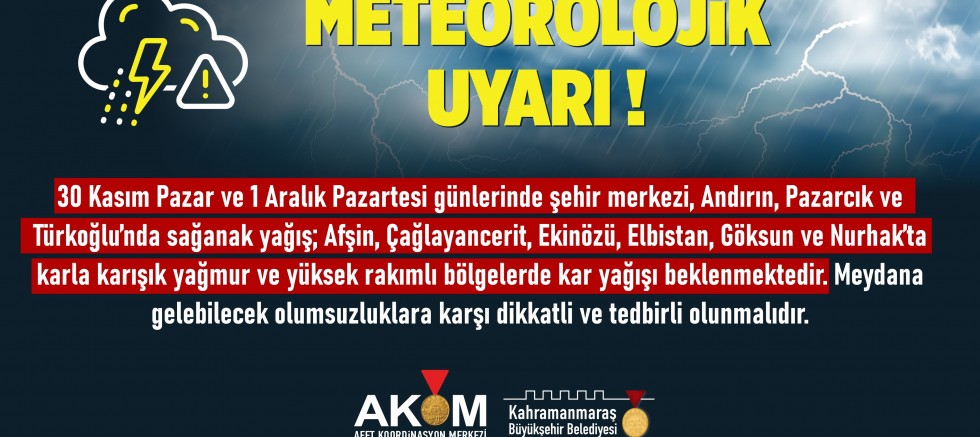 ŞEHİR GENELİNDE SAĞANAK YAĞIŞ VE KAR UYARISI!