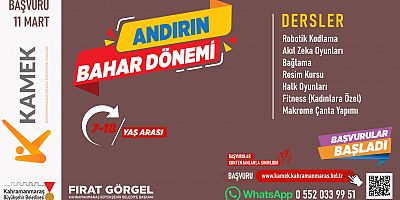 ANDIRIN’DA KAMEK KURSLARINA BAŞVURULAR BAŞLADI; 7 BRANŞTA ÜCRETSİZ EĞİTİM