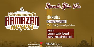Kahramanmaraş Büyükşehir Belediyesinin iftar sofrası 10 Mart Pazartesi günü Türkoğlu’nda kurulacak. Türkoğlu Kapalı Spor Salonu’nda gerçekleştirilecek programa tüm ilçe sakinleri davet edildi.