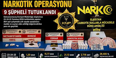 KAHRAMANMARAŞ’TA NARKO OPERASYONU: 9 TUTUKLAMA