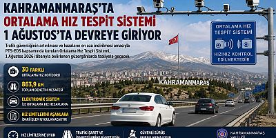 KAHRAMANMARAŞ’TA ORTALAMA HIZ TESPİT SİSTEMİ 1 AĞUSTOS’TA DEVREYE GİRİYOR
