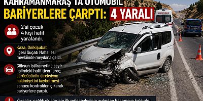 -KAHRAMANMARAŞ’TA OTOMOBİL BARİYERLERE ÇARPTTI: 4 YARALI