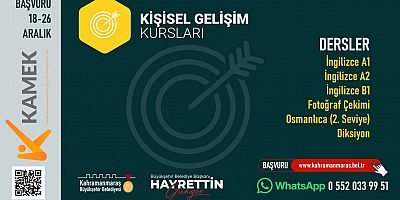 Kahramanmaraş Büyükşehir Belediyesinin düzenlediği KAMEK’te; İngilizce A1