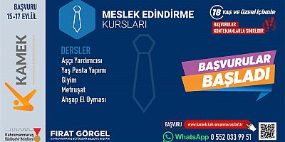Kahramanmaraş Büyükşehir Belediyesinin Meslek Edindirme Kursları’nda yeni dönem başlıyor. 27 farklı branşta açılacak atölyelere katılmak isteyenler