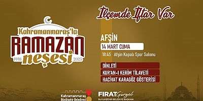 Kahramanmaraş Büyükşehir Belediyesinin “İlçemde İftar Var” programı 14 Mart Cuma günü Afşin’de devam edecek. Kapalı Spor Salonu’nda gerçekleştirilecek programa tüm Afşin halkı davet edildi.