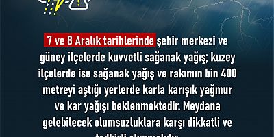 ŞEHİR GENELİNDE KUVVETLİ SAĞANAK VE KAR YAĞIŞI UYARISI