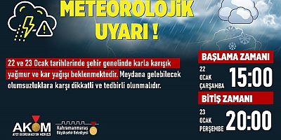 22 ve 23 Ocak tarihlerinde şehir genelinde etkili olması beklenen karla karışık yağmur ve kar yağışına karşı dikkatli ve tedbirli olunması noktasında vatandaşlar uyarılırken